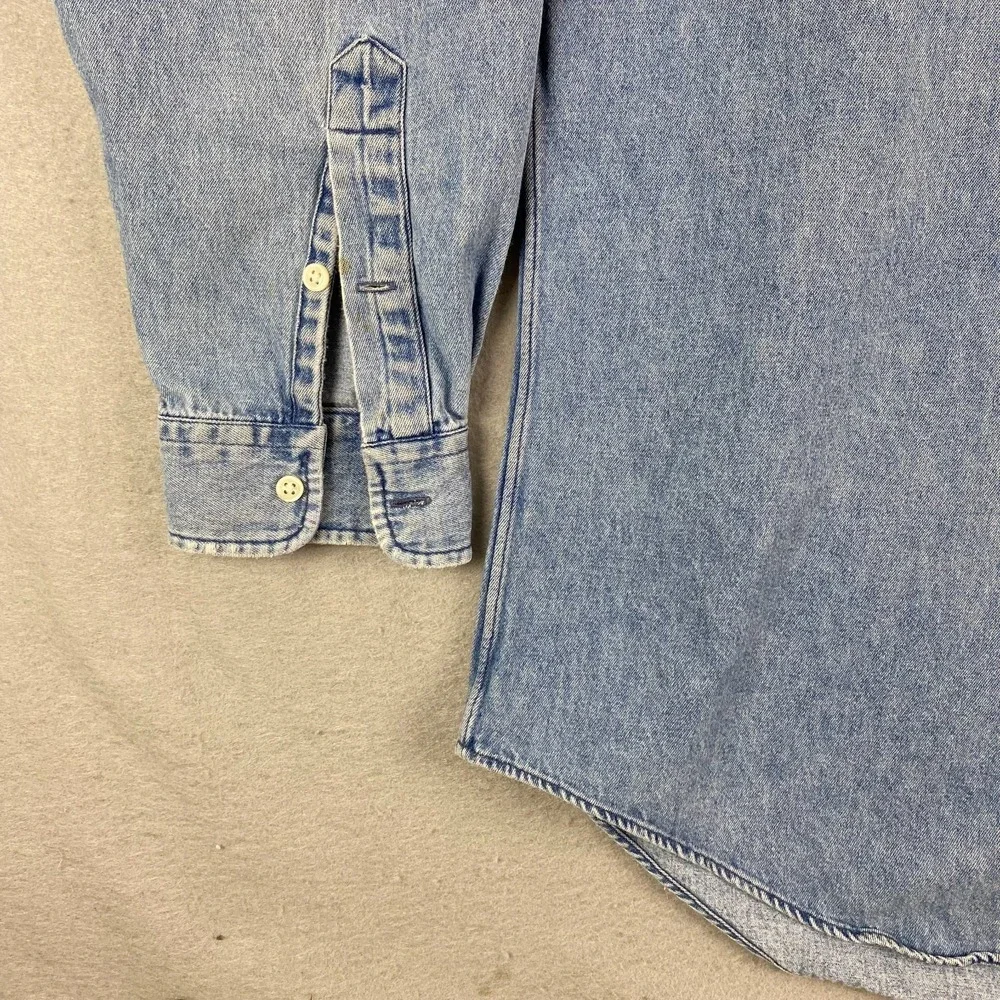 Vintage Polo Ralph Lauren Big Shirt Denim Button Down Men Large Blue Pocket Pony